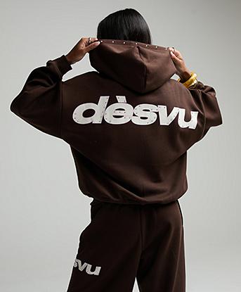 Dès Vu Womens Stud Full Zip Hoodie in Brown
