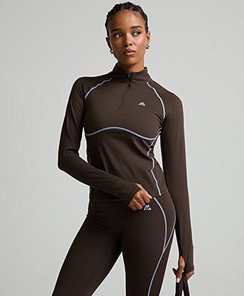 Montirex Womens Accolade Quarter Zip Top in Espresso / Cloud Blue