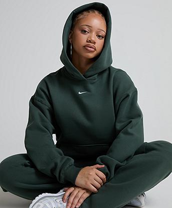 Nike Womens Studio Fleece Oversize Hoodie in Camo Green / Sail