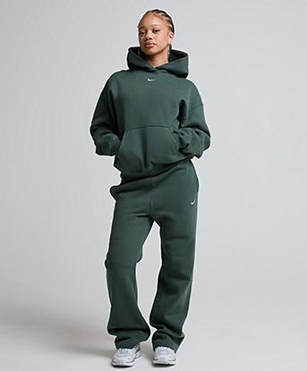 Nike Womens Studio Fleece Open Hem Pant in Camo Green / Sail