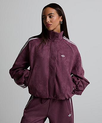 adidas Originals Womens Adilenium Faux Suede Track Top in Maroon