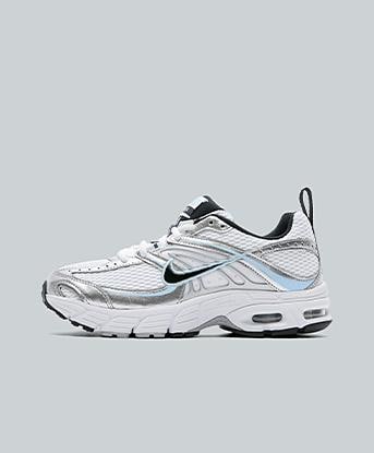 Nike Junior Air Max Moto 2K Trainer in White / Black / Metallic Silver / Ice Blue