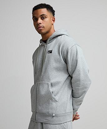 Nike Street Fleece Full Zip Hoodie in Dark Grey Heather / Black