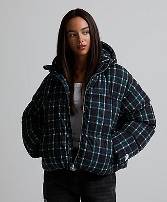 Dripmade Womens Voltage Cocoon Puffer Jacket in Black / Dark Teal / Cloud White