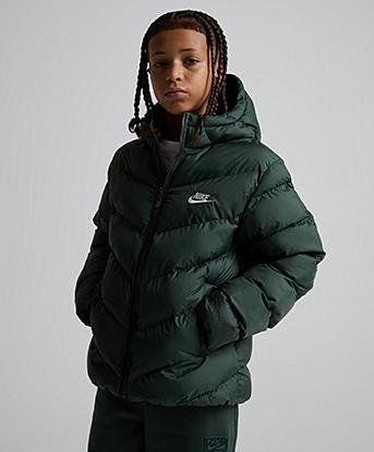 Nike Junior Puffer Jacket in Camo Green / White