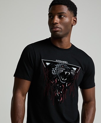 Alessandro Zavetti Fire Leopard T-Shirt in Black / Red
