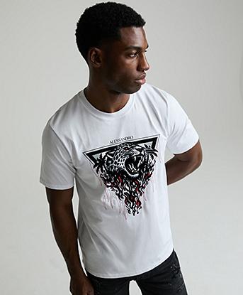 Alessandro Zavetti Fire Leopard T-Shirt in Optic White / Red