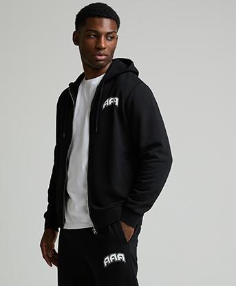 Alessandro Zavetti Melfi Zip Through Hoodie in Black / Cloud Mirage / Optic White