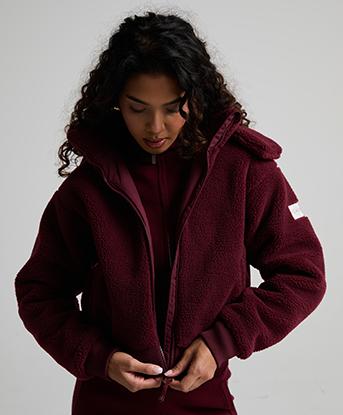 Forena Womens Pearl Borg Hooded Jacket in Chocolate Delight