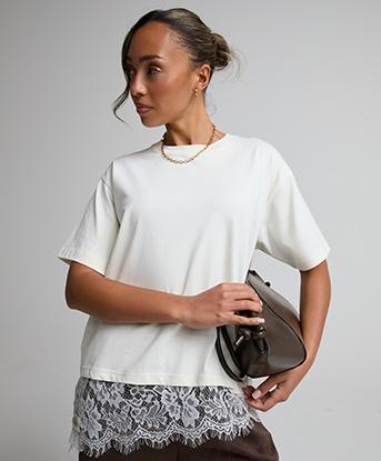 Forena Womens Layered Lace Hem Top in Snow Pearl