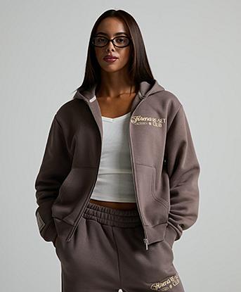 Forena Womens Reset Full Zip Hoodie in Mocha Latte