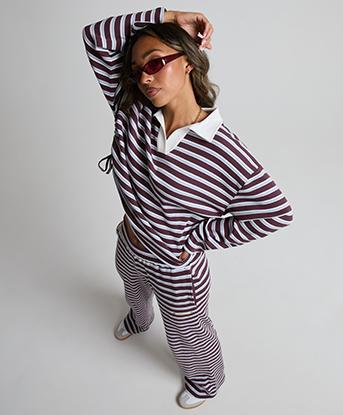 Forena Womens Virelle Long Sleeve Polo Shirt in Twilight Jam / Optic White / Powder Sky