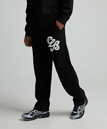Celebre Fluffy Knit Open Hem Jogger in Black