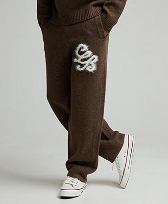 Celebre Fluffy Knit Open Hem Jogger in Smokey Taupe
