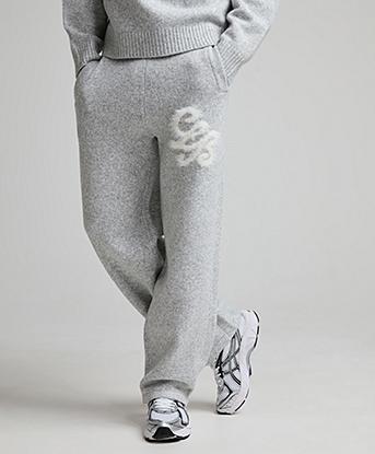 Celebre Fluffy Knit Open Hem Jogger in Ice Grey Marl