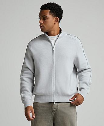 Celebre Knitted Funnel Neck Zip Through Top in Whisperstone