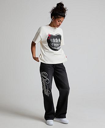 Dripmade Womens Slash Oversized Jean in Grey Wash