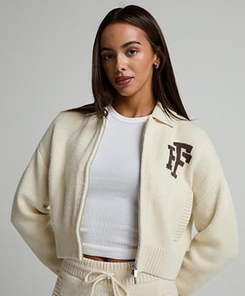 Forena Womens Malia 2.0 Zip Through Knit Jacket in Snow Pearl / Cocoa Ember