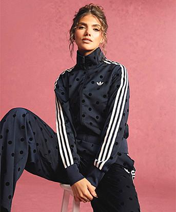 adidas Originals Womens Satin Polka Dot Funnel Neck Track Top in Night Indigo