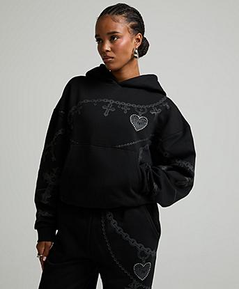 Dripmade Womens Chainz Overhead Hoodie in Black
