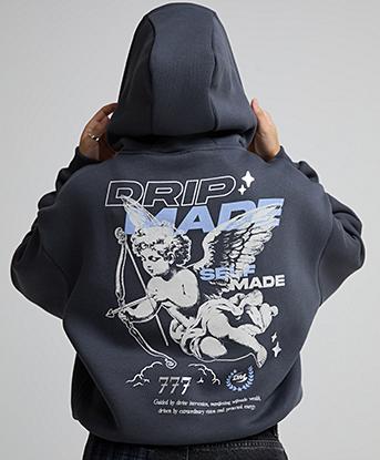 Dripmade Womens Divine Overhead Hoodie in Smokey Deep Blue