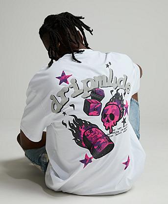 Dripmade Gamble Camo T-Shirt in Optic White / Pink Camo