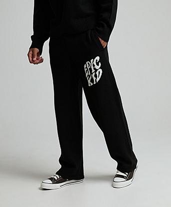 Epic Kid Logo Fluffy Knit Open Hem Jogger in Black / White