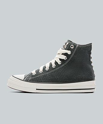 Converse Chuck Taylor Throwback Hi Studded Trainer in Black / Silver / White