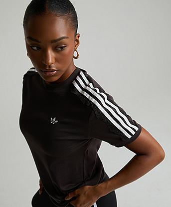 adidas Originals Womens Lace 3-Stripe T-Shirt in Night Brown