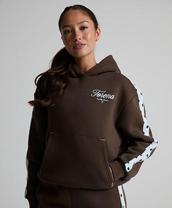 Forena Womens Iconic Dot Overhead Hoodie in Cocoa Ember