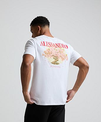 Alessandro Zavetti Cherry Blossom Tree T-Shirt in Optic White / Lava Red