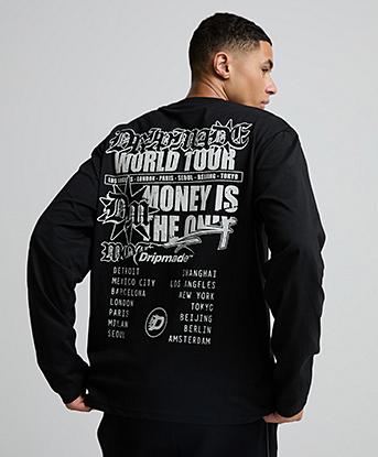 Dripmade Global Tour Splice Long Sleeve T-Shirt in Black / Optic White