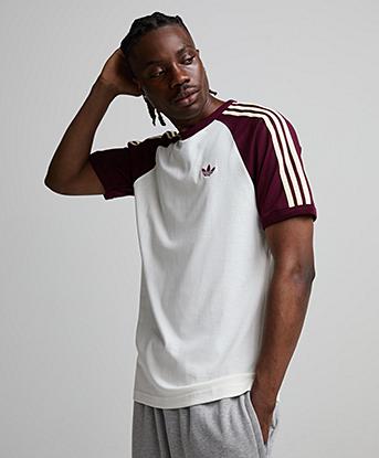 adidas Originals 3-Stripes Cali T-Shirt in Off White / Maroon